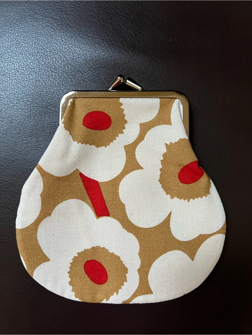Marimekko Wallet Unikko Tan and Red Small Coin Purse - Picture 1 of 11
